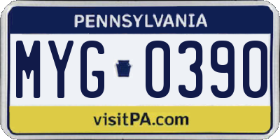 PA license plate MYG0390