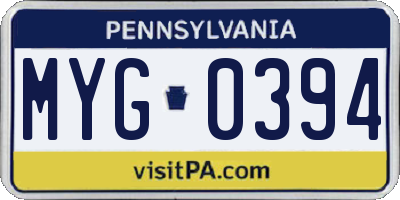 PA license plate MYG0394