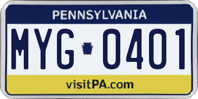 PA license plate MYG0401