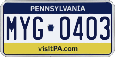 PA license plate MYG0403