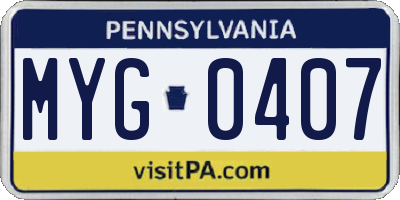 PA license plate MYG0407