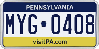 PA license plate MYG0408