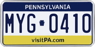 PA license plate MYG0410