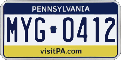 PA license plate MYG0412