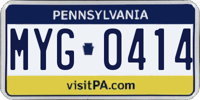 PA license plate MYG0414