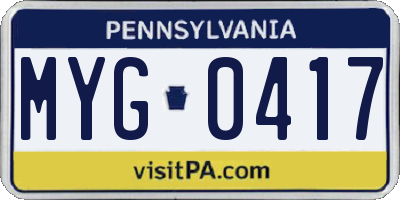 PA license plate MYG0417