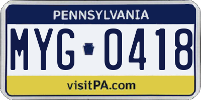 PA license plate MYG0418