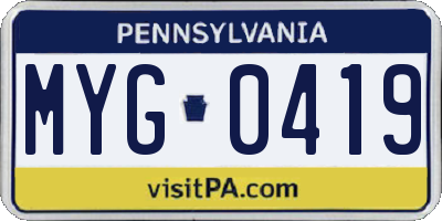 PA license plate MYG0419