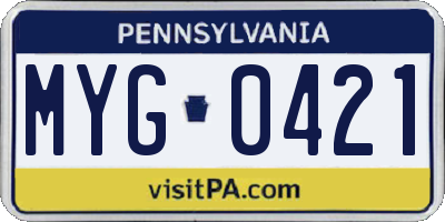 PA license plate MYG0421