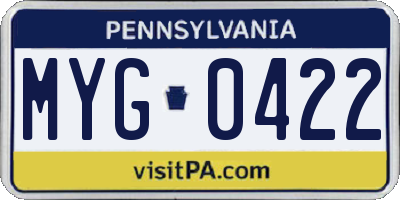 PA license plate MYG0422