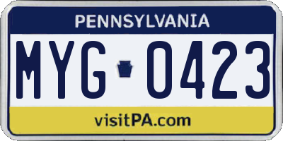 PA license plate MYG0423