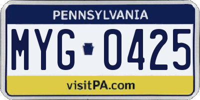 PA license plate MYG0425