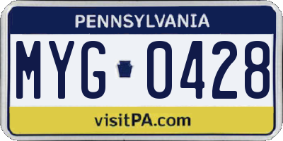 PA license plate MYG0428