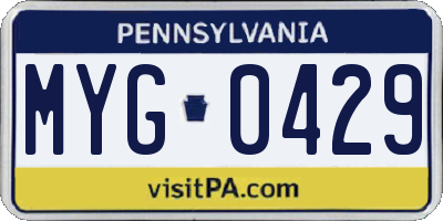 PA license plate MYG0429