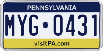 PA license plate MYG0431