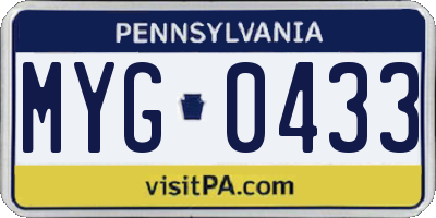 PA license plate MYG0433