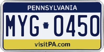 PA license plate MYG0450