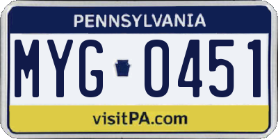 PA license plate MYG0451