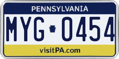 PA license plate MYG0454