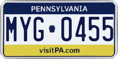 PA license plate MYG0455