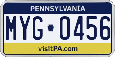 PA license plate MYG0456