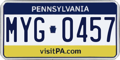 PA license plate MYG0457