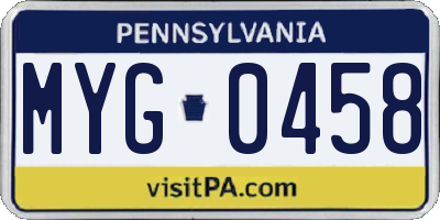 PA license plate MYG0458