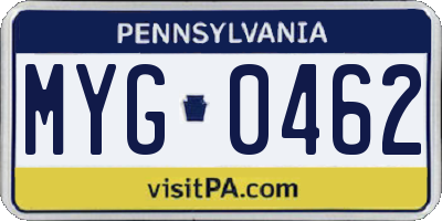 PA license plate MYG0462