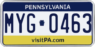 PA license plate MYG0463