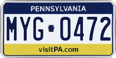 PA license plate MYG0472