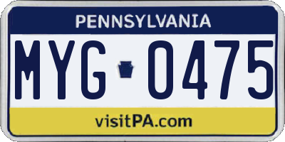 PA license plate MYG0475