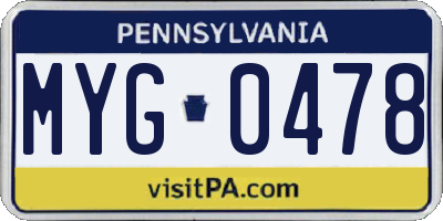 PA license plate MYG0478