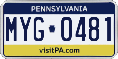 PA license plate MYG0481