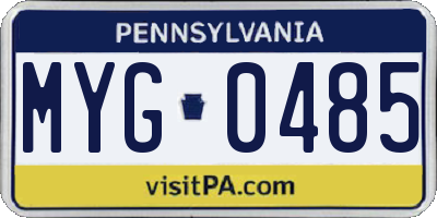 PA license plate MYG0485