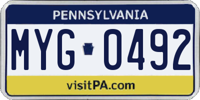 PA license plate MYG0492