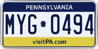 PA license plate MYG0494