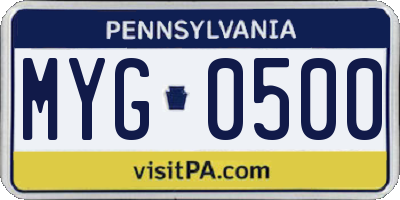 PA license plate MYG0500