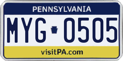 PA license plate MYG0505