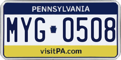 PA license plate MYG0508