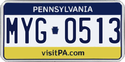 PA license plate MYG0513