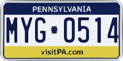 PA license plate MYG0514