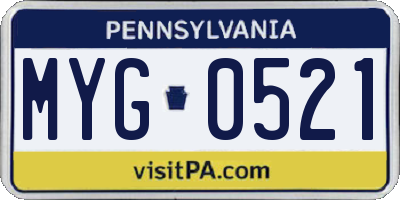 PA license plate MYG0521