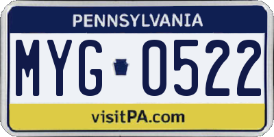 PA license plate MYG0522