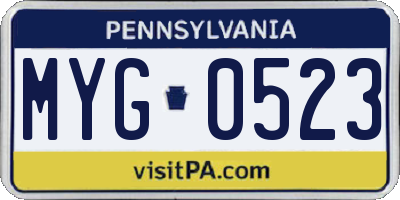 PA license plate MYG0523