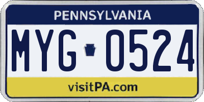 PA license plate MYG0524