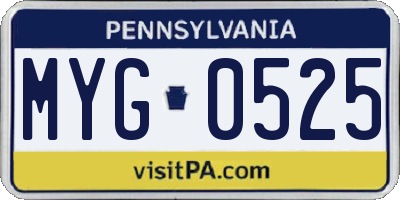 PA license plate MYG0525
