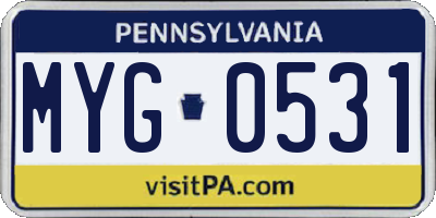 PA license plate MYG0531