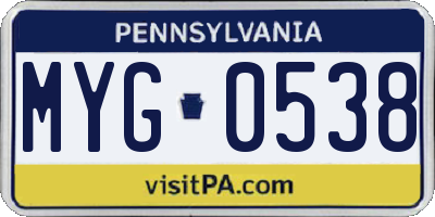 PA license plate MYG0538