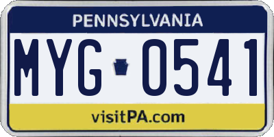 PA license plate MYG0541
