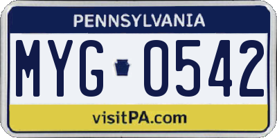 PA license plate MYG0542